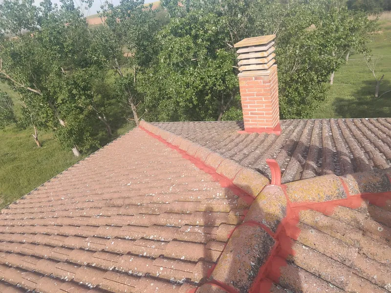 Caballetes y base de la chimenea sellados con membrana